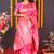 Rani pink silk blend banarasi saree with zari weaving