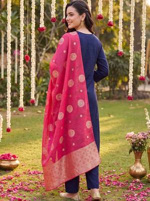 Women Ethnic Motifs Embroidered Regular Thread Work Kurta with Trousers & With Dupatta 4