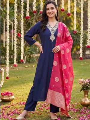 Women Ethnic Motifs Embroidered Regular Thread Work Kurta with Trousers & With Dupatta 6