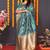 Teal blue banarasi silk blend saree with floral jaal & zari border