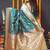 Teal blue banarasi silk blend saree with floral jaal & zari border