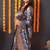 Navy blue banarasi silk blend saree with floral jaal & zari border