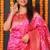 Rani pink banarasi silk blend saree with floral jaal & zari border