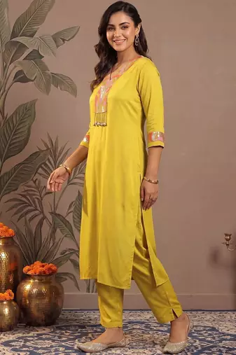 Women Ethnic Motifs Regular Sequinned Kurta with Trousers