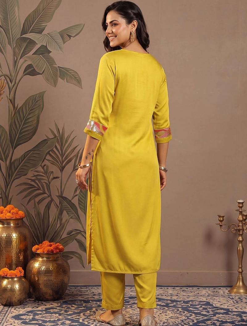 Women Ethnic Motifs Regular Sequinned Kurta with Trousers