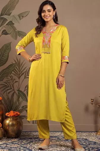 Women Ethnic Motifs Regular Sequinned Kurta with Trousers