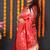 Red banarasi silk blend saree with floral jaal & zari border