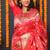 Red banarasi silk blend saree with floral jaal & zari border