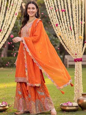 Women Ethnic Motifs Embroidered Regular Kurta with Sharara & With Dupatta 1