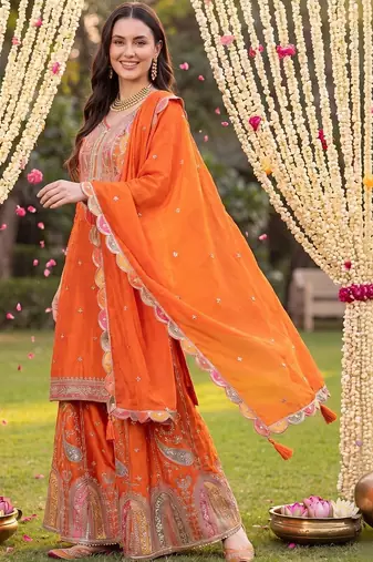 Women Ethnic Motifs Embroidered Regular Kurta with Sharara & With Dupatta