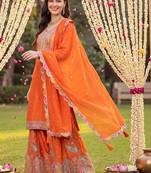 Women Ethnic Motifs Embroidered Regular Kurta with Sharara & With Dupatta
