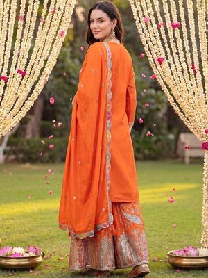Women Ethnic Motifs Embroidered Regular Kurta with Sharara & With Dupatta 3