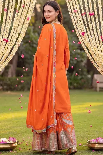 Women Ethnic Motifs Embroidered Regular Kurta with Sharara & With Dupatta