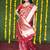 Red silk blend banarasi zari woven saree with blouse