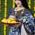 Navy blue silk blend banarasi zari woven saree with blouse