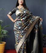 Black silk blend banarasi zari woven saree with blouse