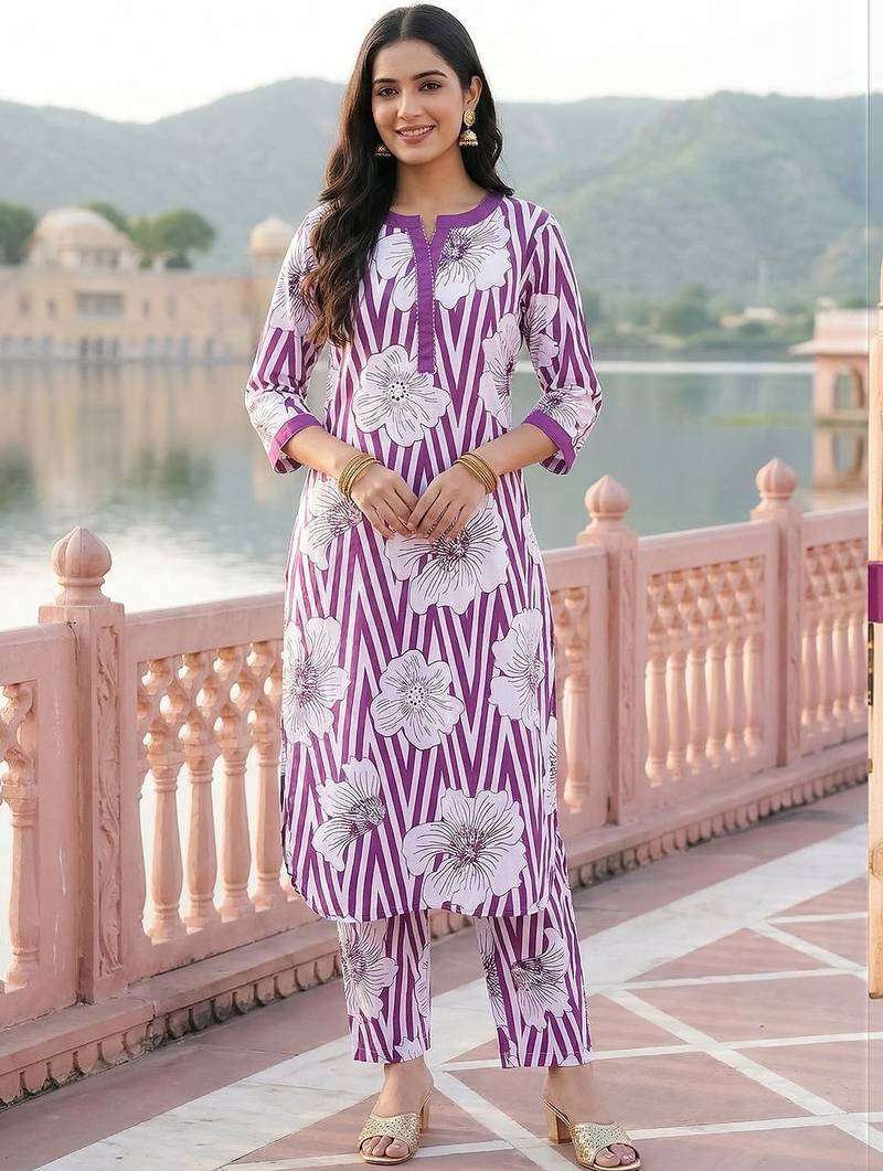 Women Floral Printed Regular Pure Cotton Kurta with Trousers