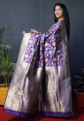 Purple silk blend banarasi zari woven saree with blouse 2
