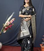 Black banarasi silk blend saree with zari weaving