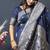 Navy blue banarasi silk blend saree with zari weaving