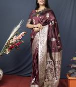 Maroon banarasi silk blend saree with zari weaving