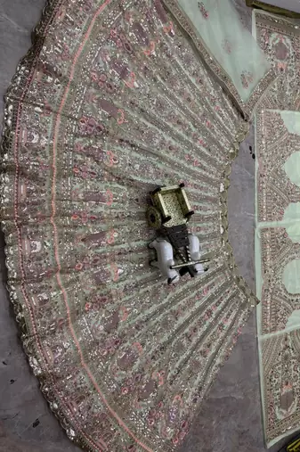 light green Embroidery Sequins Net Lehenga Choli Set