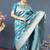 Aqua blue banarasi silk blend saree with floral zari weaving