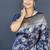 Navy blue banarasi silk blend saree with floral zari weaving