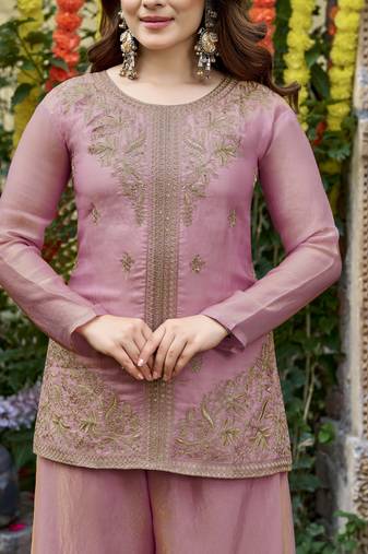 Embroidery Fendy Satin Fabric Straight Kurta Palazzo and Dupatta Set