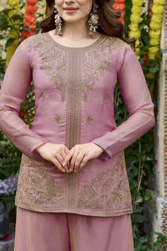 Embroidery Fendy Satin Fabric Straight Kurta Palazzo and Dupatta Set