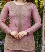 Embroidery Fendy Satin Fabric Straight Kurta Palazzo and Dupatta Set