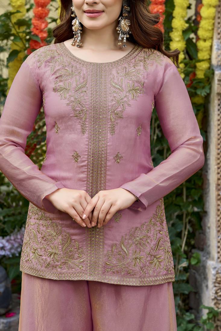 Embroidery Fendy Satin Fabric Straight Kurta Palazzo and Dupatta Set