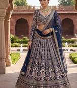 navy blue color Embroidery Sequins Work Net Lehenga Choli Set