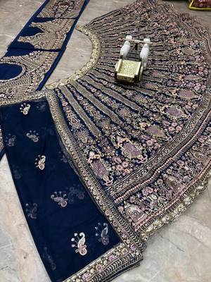 navy blue color Embroidery Sequins Work Net Lehenga Choli Set 3