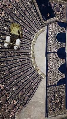 navy blue color Embroidery Sequins Work Net Lehenga Choli Set 4