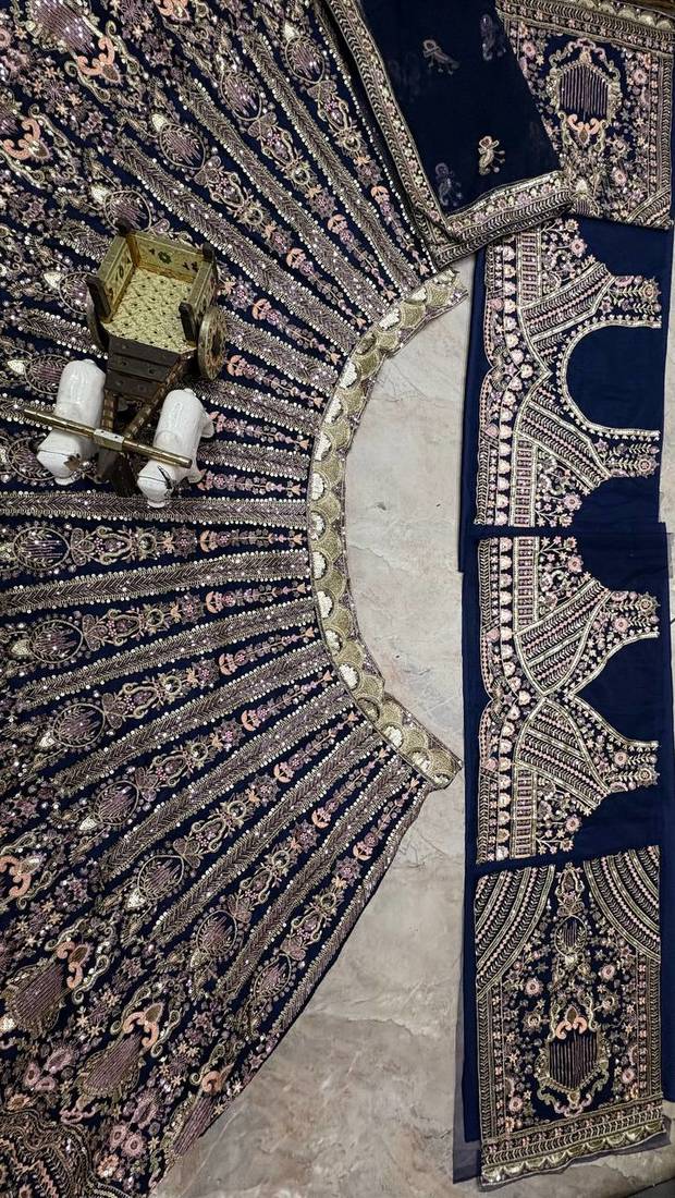 navy blue color Embroidery Sequins Work Net Lehenga Choli Set