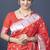 Red silk blend saree with silver zari booti & traditional floral pallu