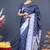 Navy blue silk blend saree with silver zari booti & traditional floral pallu