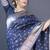 Navy blue silk blend saree with silver zari booti & traditional floral pallu