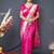 Rani pink silk blend saree with silver zari booti & traditional floral pallu