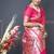 Rani pink silk blend saree with silver zari booti & traditional floral pallu