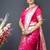 Rani pink silk blend saree with silver zari booti & traditional floral pallu
