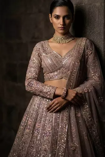 onion pink Embroidery Sequins Net Lehenga Choli Set