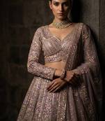 onion pink Embroidery Sequins Net Lehenga Choli Set