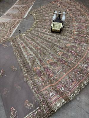 onion pink Embroidery Sequins Net Lehenga Choli Set 3