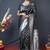 Black silk blend saree with silver zari booti & traditional floral pallu