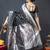 Black silk blend saree with silver zari booti & traditional floral pallu