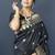 Black banarasi silk blend saree with silver zari border & woven pallu