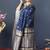 Navy blue banarasi silk blend saree with silver zari border & woven pallu