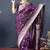 Wine purple banarasi silk blend saree with silver zari border & woven pallu